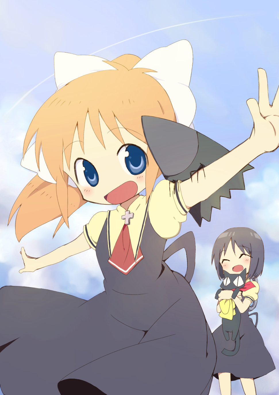 bird, blue_eyes, cat, child, company_connection, cosplay, crow, crow_(nichijou)