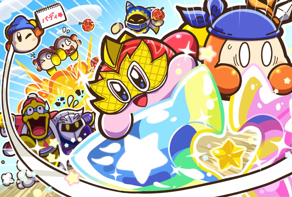 armor, bandana, bandana_waddle_dee, beanie, blue_bandana, blue_hat, blue_sky, blush_stickers