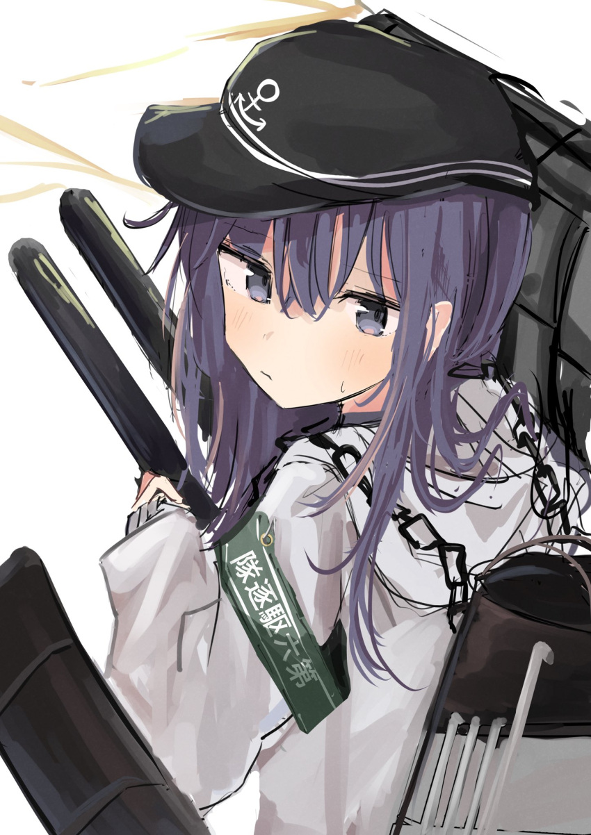 1girl, akatsuki_(kancolle), alternate_costume, anchor_symbol, armband, black_hat, blush, chain