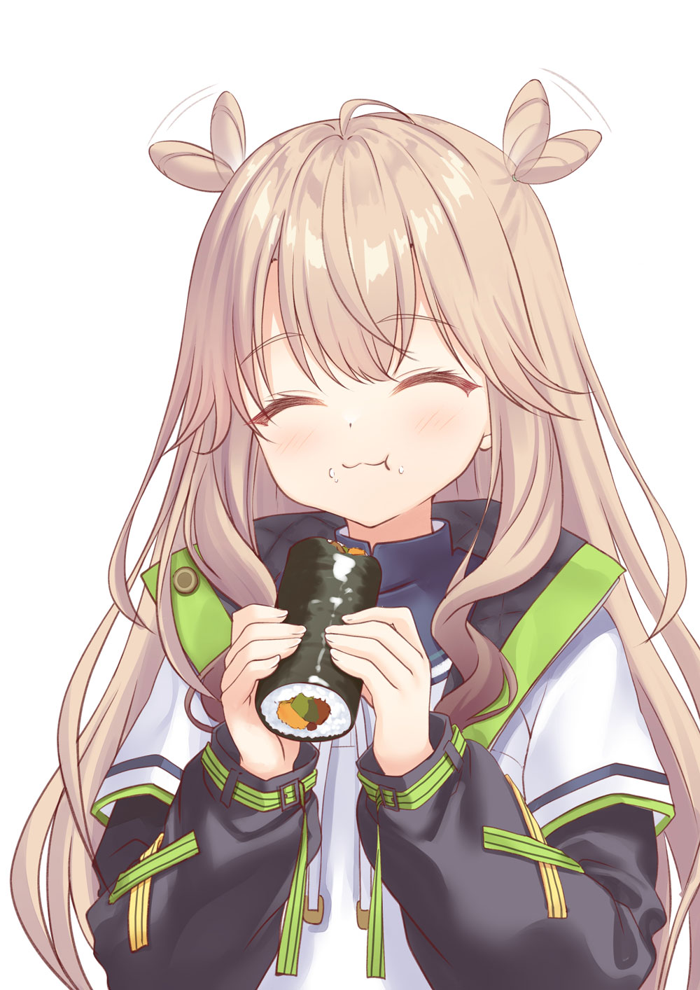1girl, :3, :t, ^_^, afterimage, ahoge, anemoi, black_sleeves