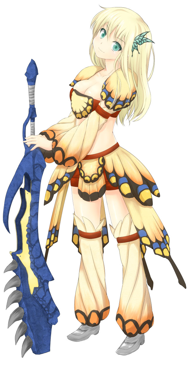 aqua_eyes, armor, bad_id, blonde_hair, boku_wa_tomodachi_ga_sukunai, breasts, butterfly, cleavage