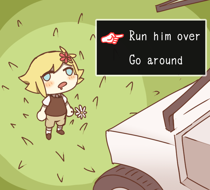 1boy, alternate_color, antenna_hair, basil_(faraway)_(omori), basil_(omori), black_shoes, black_sweater_vest, blonde_hair