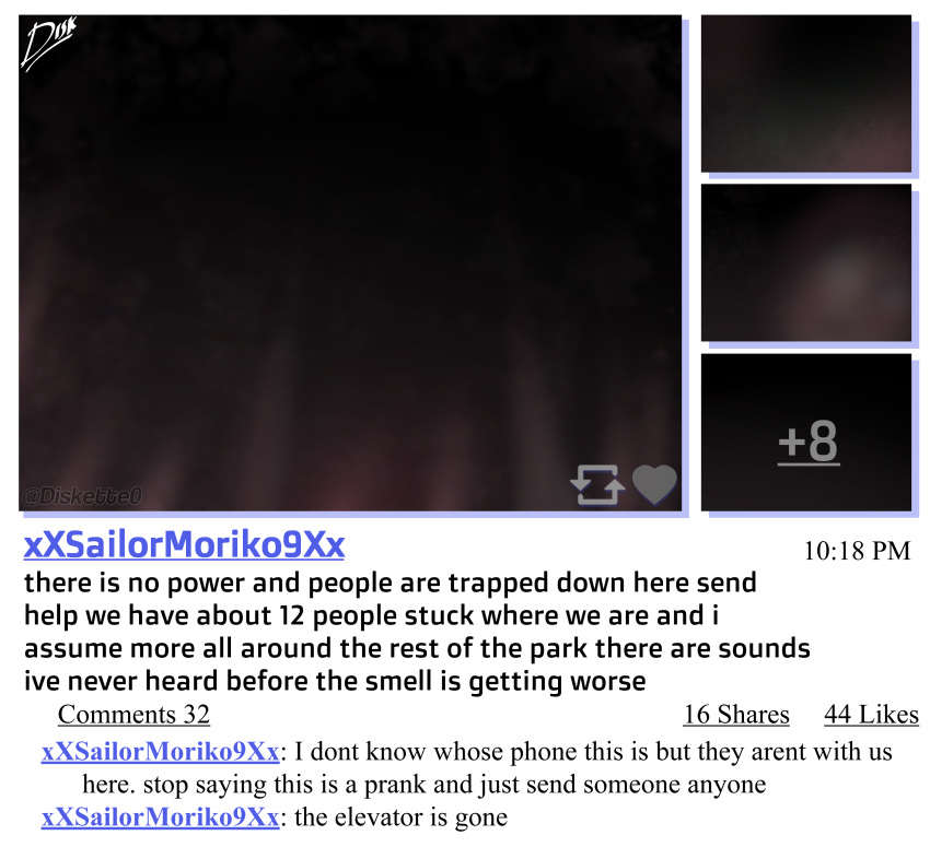 absurdres, blurry, blurry_background, dark, diskette, english_commentary, english_text, fake_screenshot