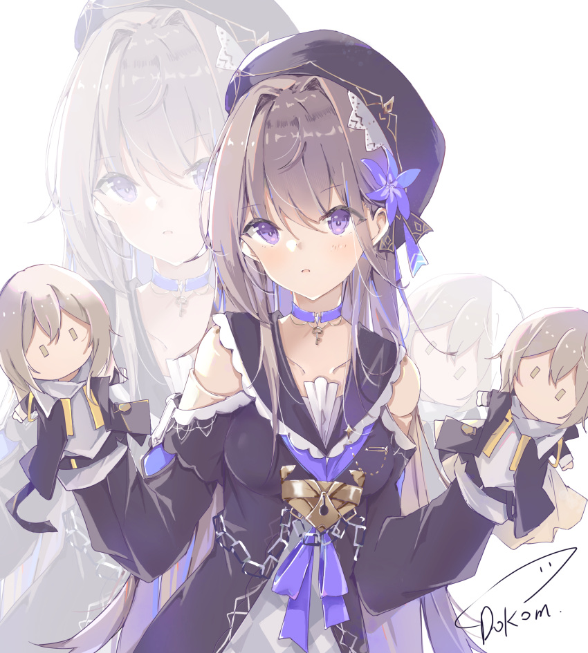 1boy, 2girls, absurdres, artist_name, breasts, caelus_(honkai:_star_rail), choker, clothing_cutout