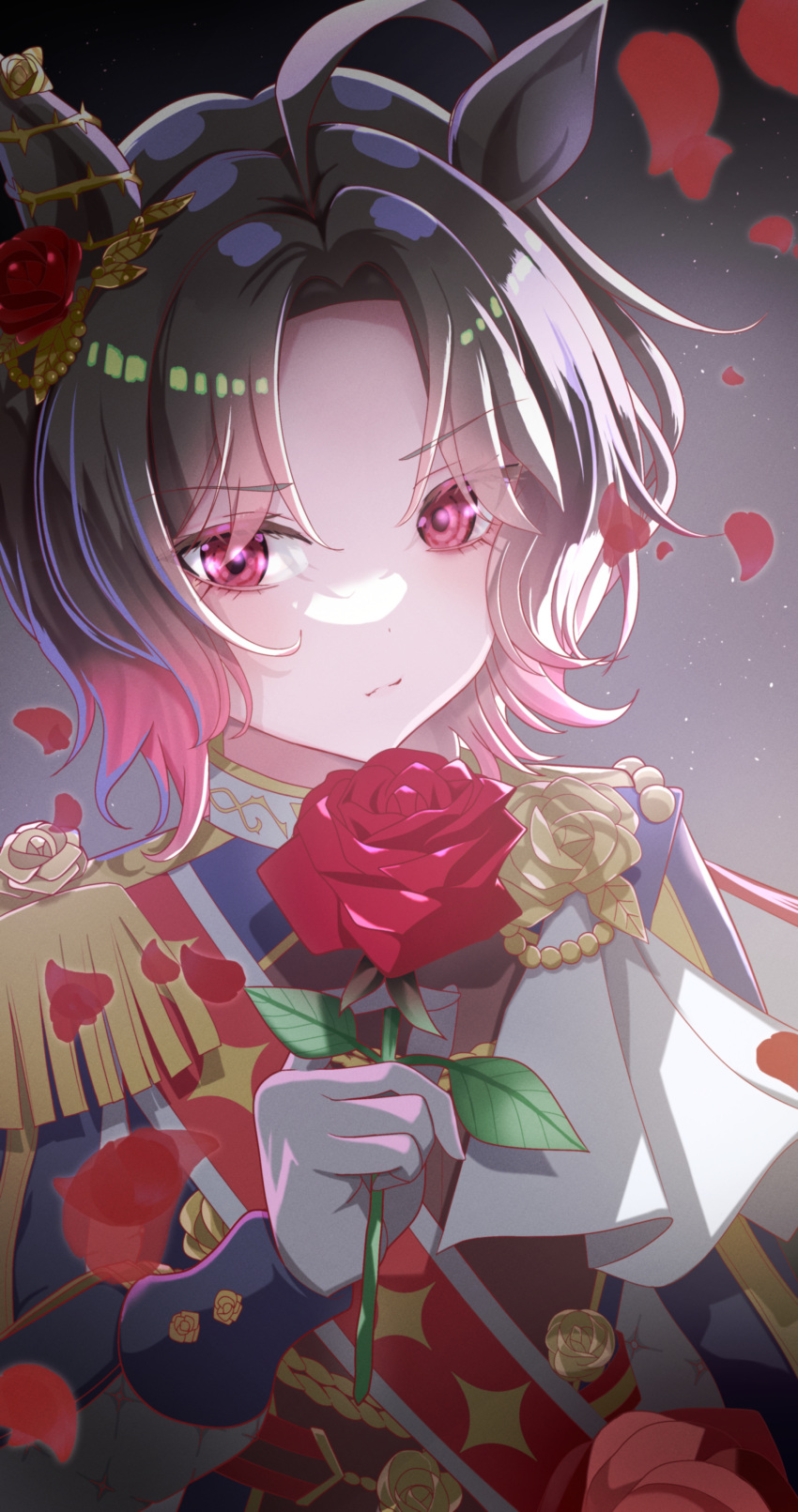 0niq, absurdres, ahoge, animal_ears, blush, brooch, brown_hair, closed_mouth