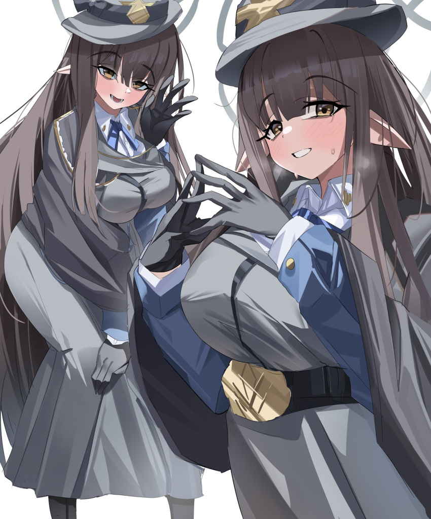 1girl, bags_under_eyes, belt, belt_buckle, black_gloves, blue_archive, blush, breasts