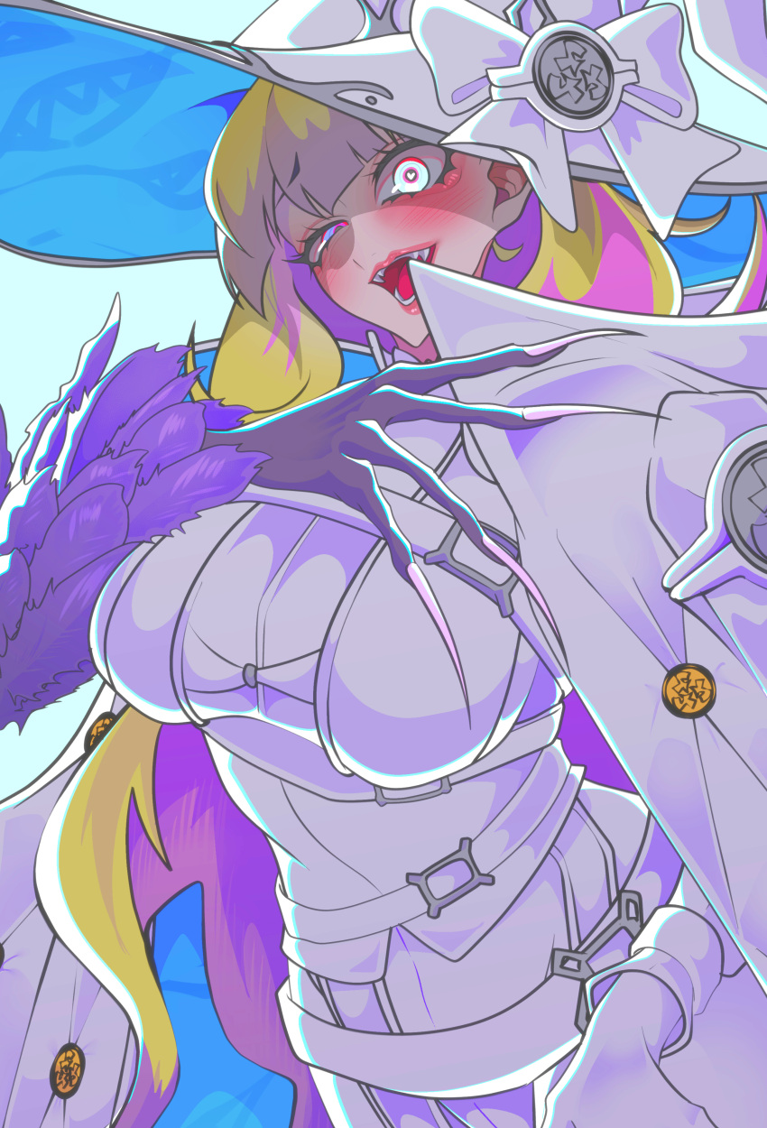 1girl, absurdres, blonde_hair, blue_eyes, breasts, cape, commentary_request, diabellze_the_original_sinkeeper