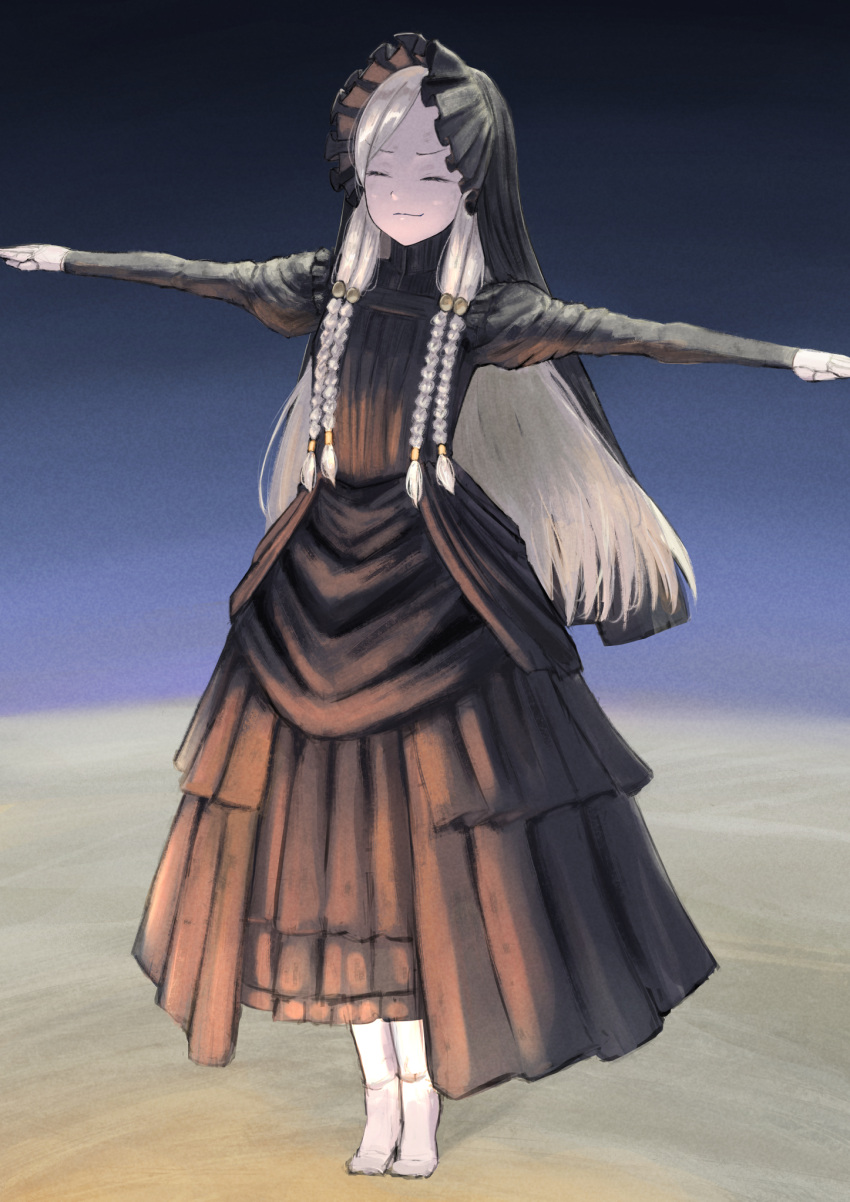 1girl, black_dress, blonde_hair, closed_eyes, commentary_request, dress, elden_ring, elden_ring_nightreign