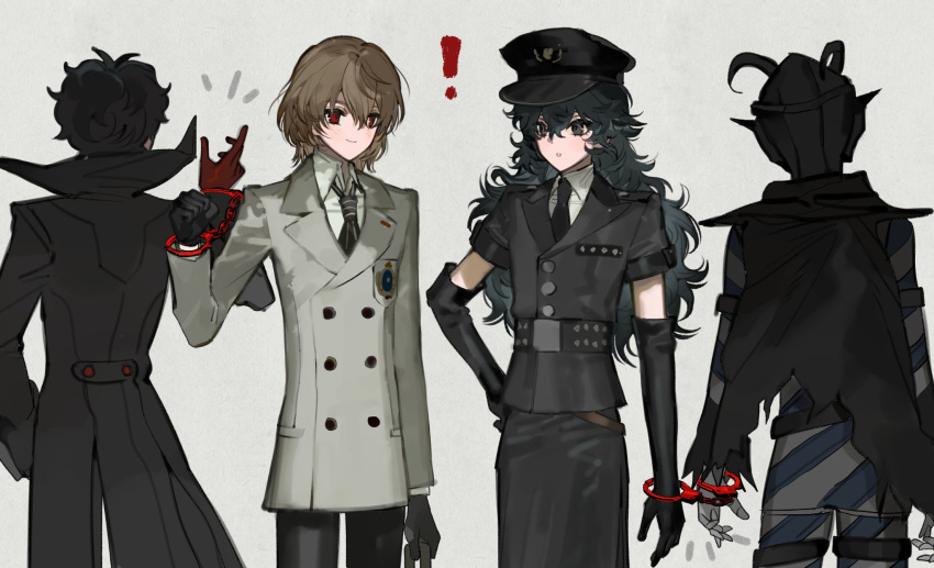 !, 4boys, akechi_gorou, amamiya_ren, black_mask_(persona_5), closed_mouth, commentary, cowboy_shot