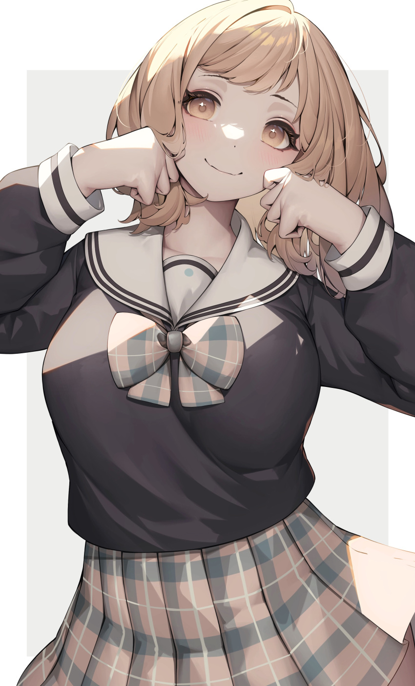 1girl, absurdres, aoi_gorilla, blonde_hair, character_request, copyright_request, highres, school_uniform