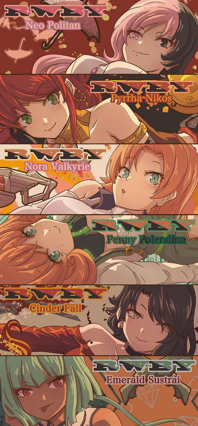 6+girls, :o, :p, abstract_background, alternate_hair_color, aqua_eyes, armband, bare_legs