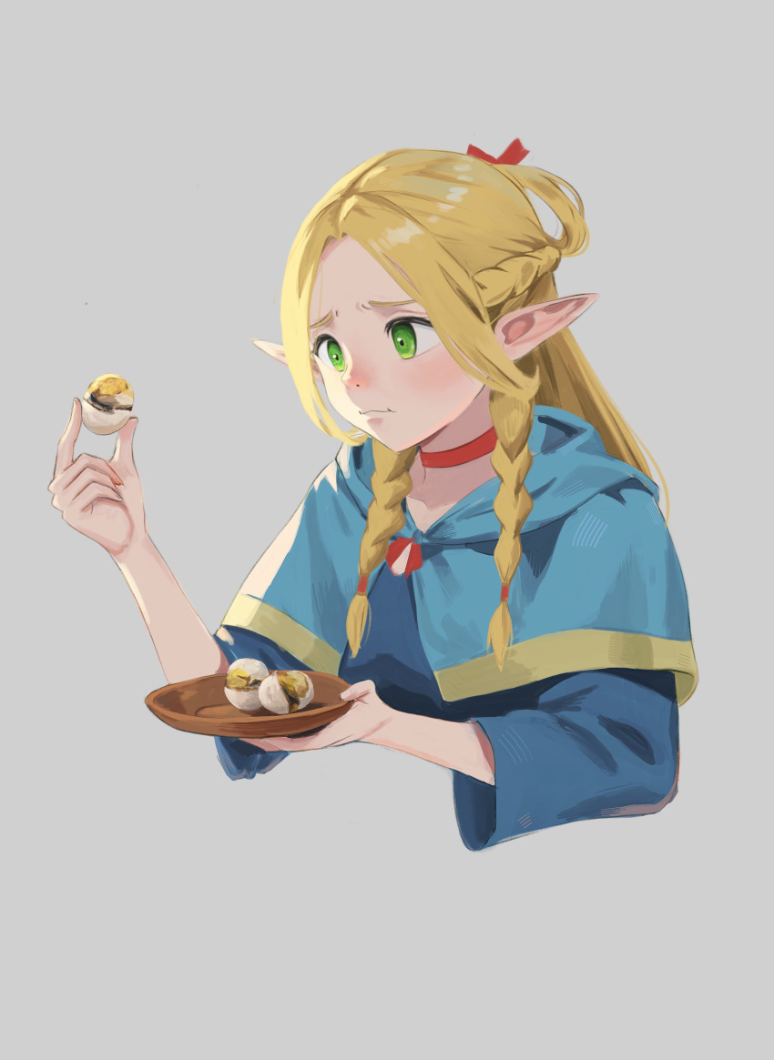 1girl, :s, absurdres, blonde_hair, braid, capelet, choker, crown_braid