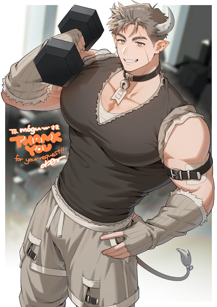 1boy, amagosi, arm_warmers, bell, belt, brown_eyes, cargo_pants, choker