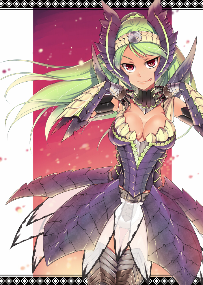 :p, alatreon_(armor), armor, belt, breasts, capcom, character_request, cleavage