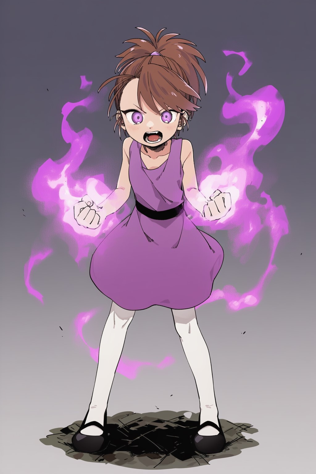 1girl, ai-assisted, angry, black_shoes, brown_hair, bunny_(ppg), child, clenched_hands