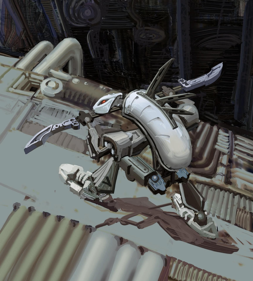 bionicle, double_blade, english_commentary, from_above, highres, holding, holding_staff, kurahk_(bionicle)