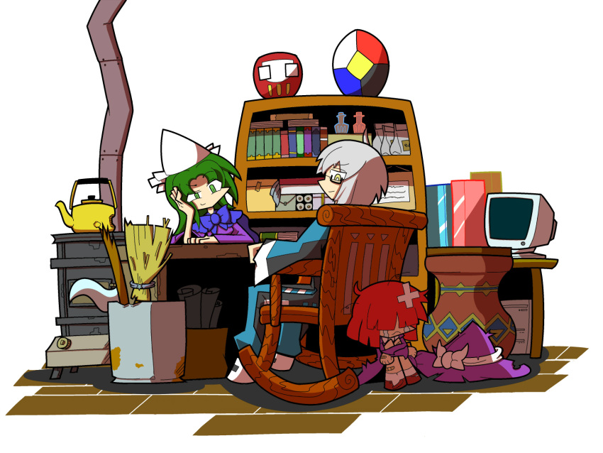 book, chair, child, computer, damaged, desk, dress, ghost