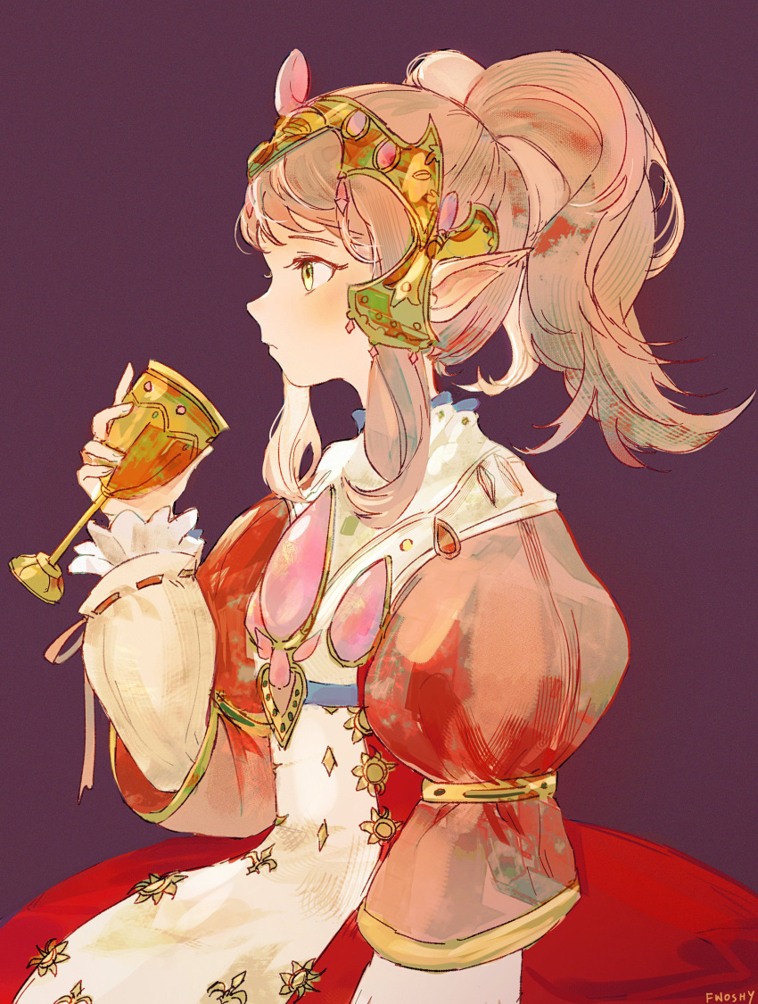 1girl, absurdres, artist_name, chalice, commentary, cup, dress, expressionless