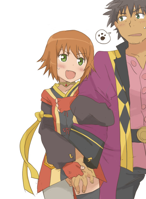 blush, brown_hair, can't_be_this_cute_7, choker, fang, gloves, green_eyes, josephine-843
