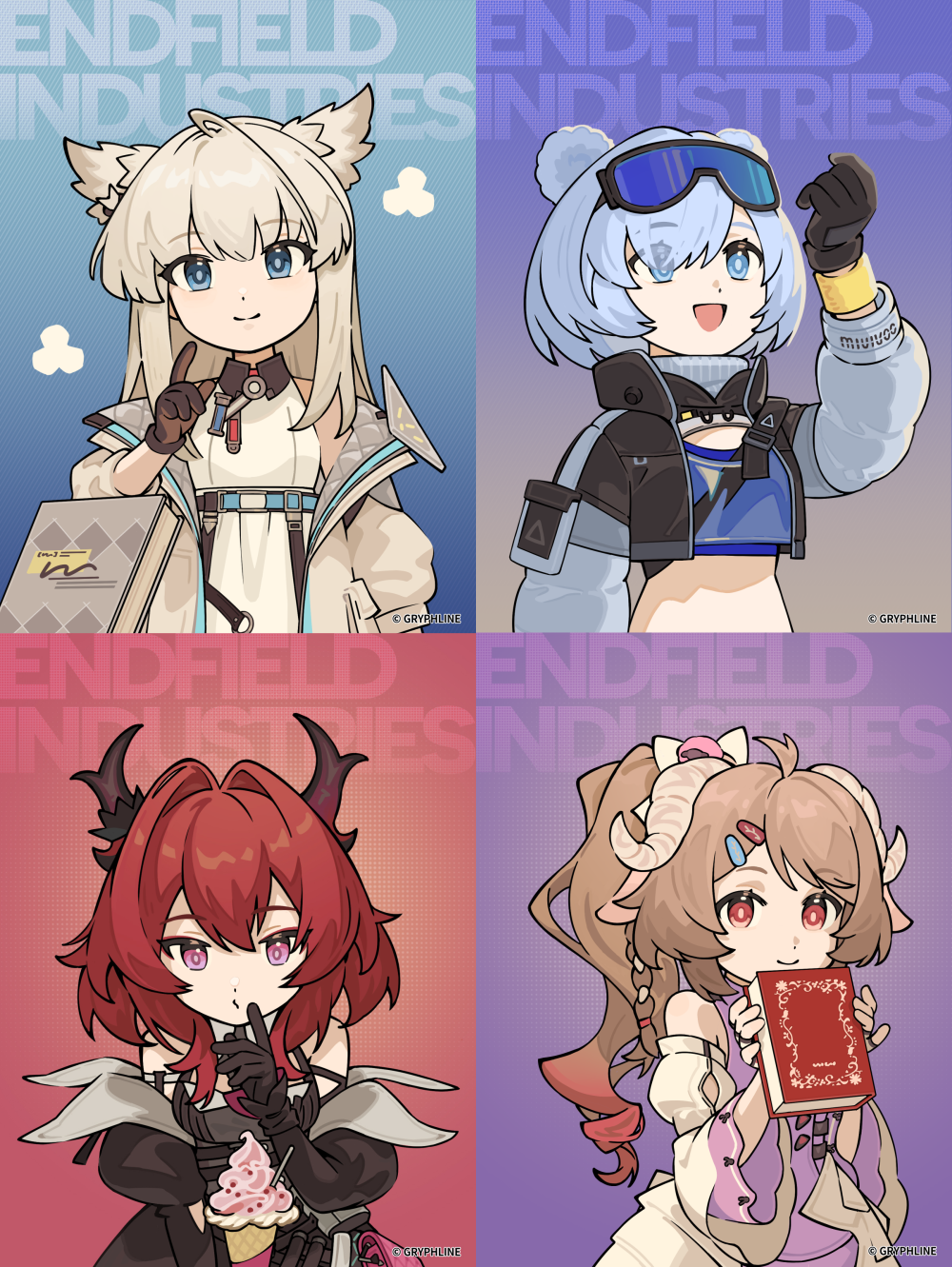 4girls, animal_ears, ardelia_(arknights), arknights, arknights:_endfield, aurora_(arknights), bare_shoulders, bear_ears