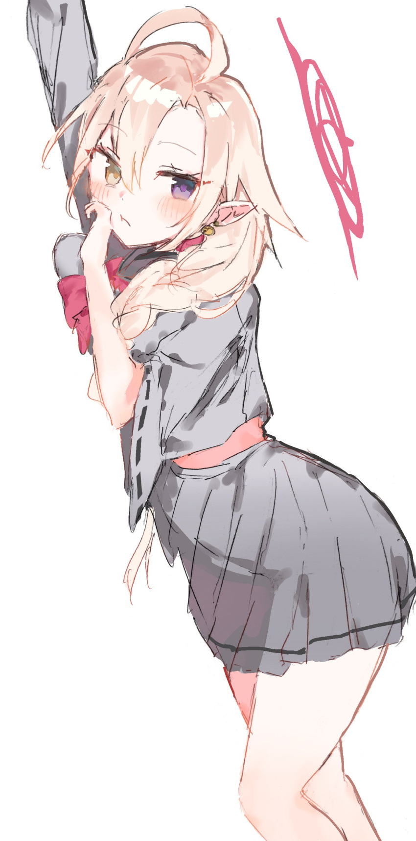 1girl, absurdres, ahoge, ayame_(blue_archive), blonde_hair, blue_archive, grey_serafuku, grey_skirt