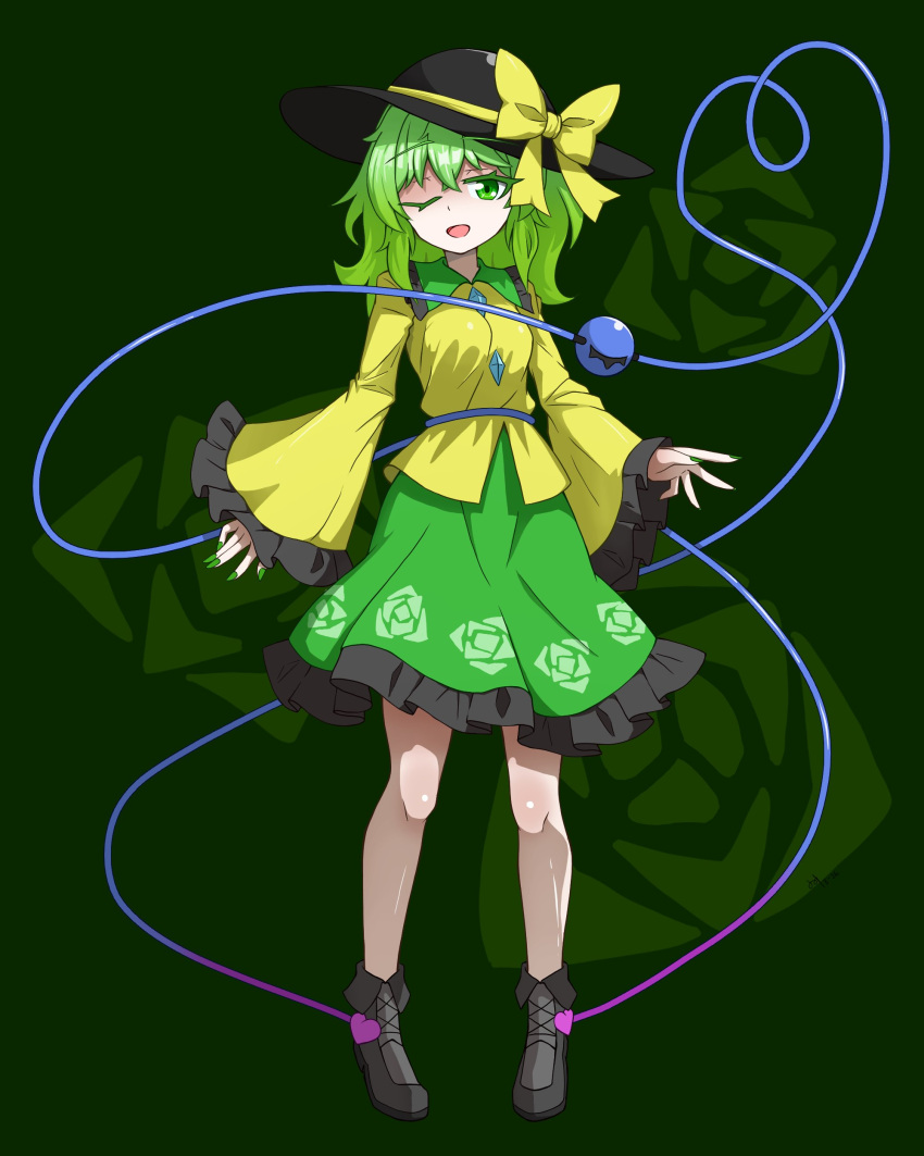 absurdres, black_hat, bow, buttons, commentary, daikoko, diamond_button, eyeball