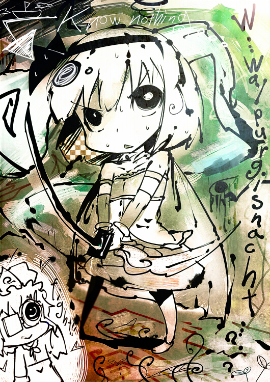 english, katana, konpaku_youmu, konpaku_youmu_(ghost), koohee, mahou_shoujo_madoka_magica, miki_sayaka, miki_sayaka_(cosplay)