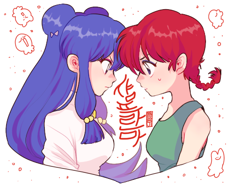 2girls, bow, braid, braided_ponytail, commentary_request, double_bun, from_side, green_shirt