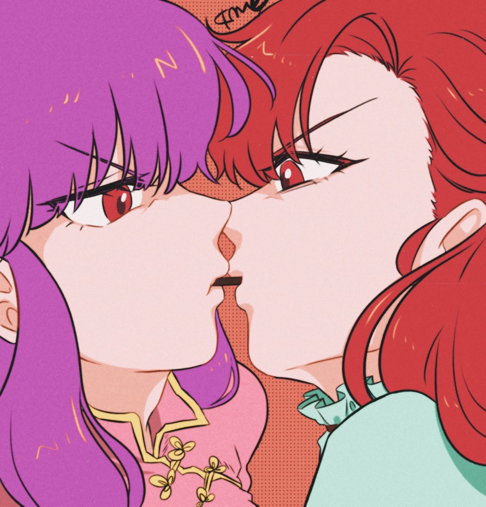 2girls, angry, chinese_clothes, commentary_request, food, food_in_mouth, kme, long_hair