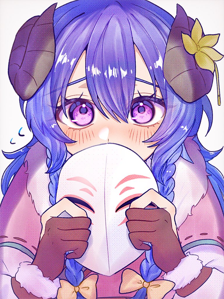 1girl, blush, commentary_request, flower, flying_sweatdrops, furry, furry_female, hair_between_eyes