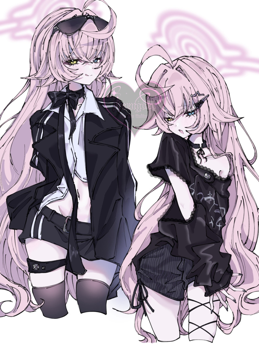 1girl, blue_archive, choker, commentary_request, gothic_lolita, halo, heterochromia, highres