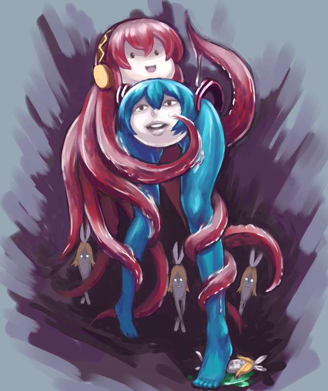 hatsune_miku, kagamine_rin, legs, megurine_luka, rin_no_youchuu, shiteyan'yo, shiteyan'yo, takoluka