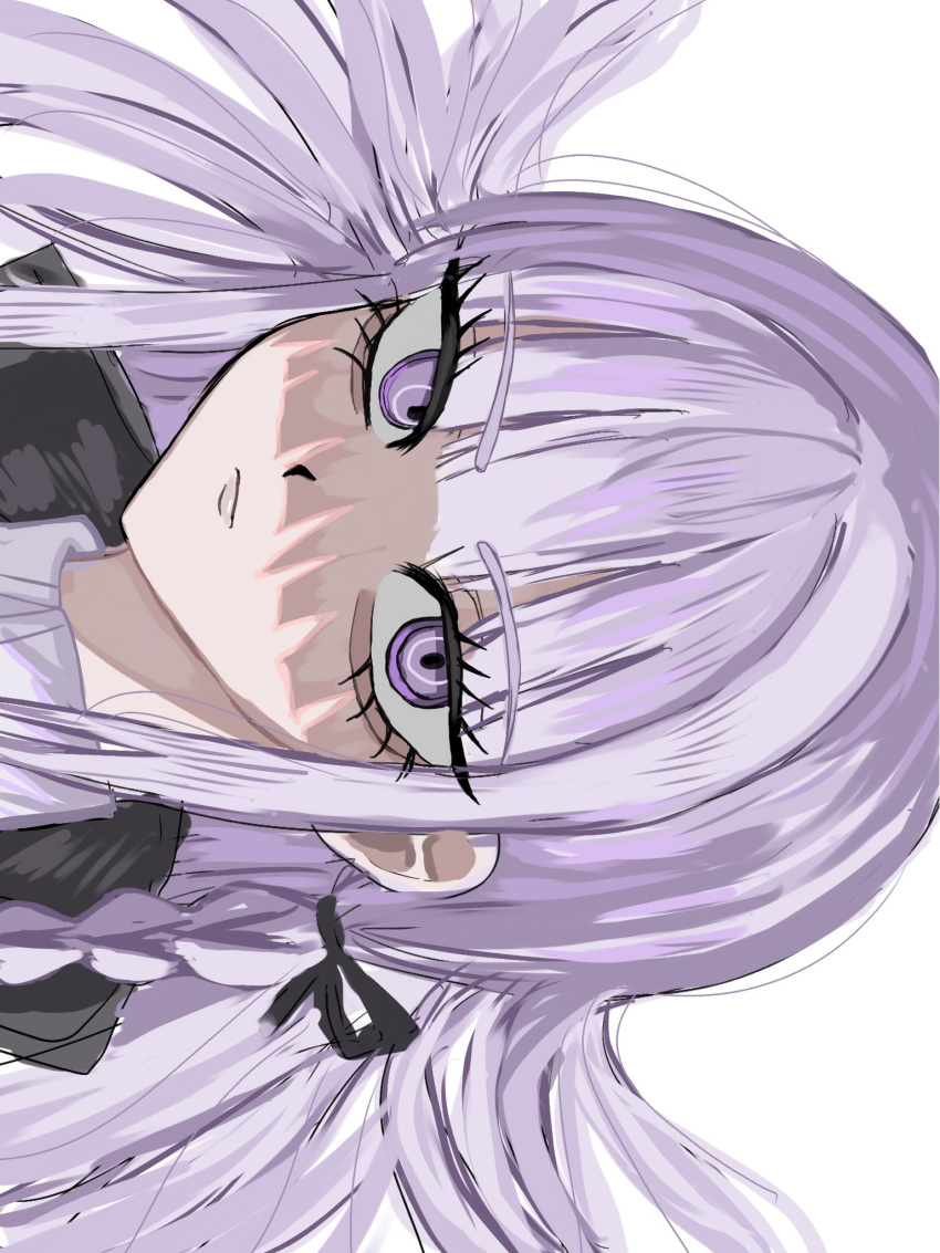 1girl, black_ribbon, braid, collared_shirt, commentary_request, danganronpa:_trigger_happy_havoc, danganronpa_(series), flipped_hair