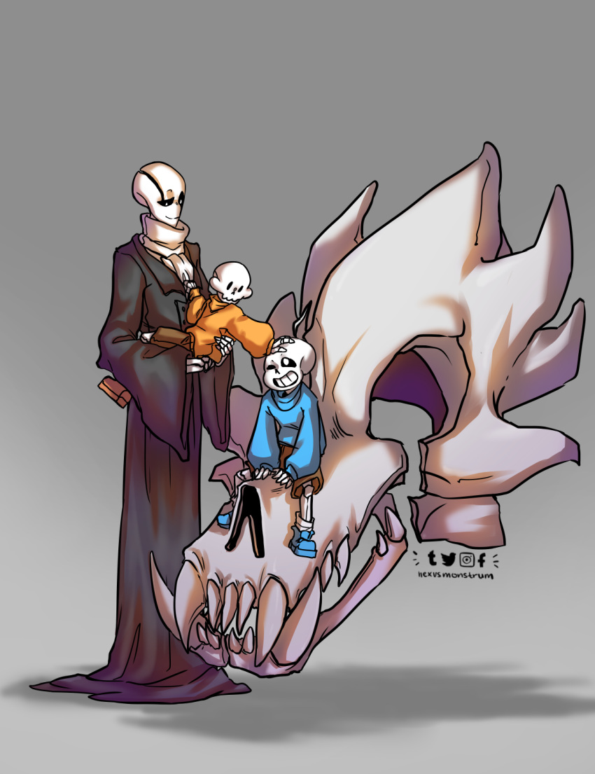 2020, 2d, 3boys, aged_down, black_coat, blue_shoes, blue_sweater, brothers