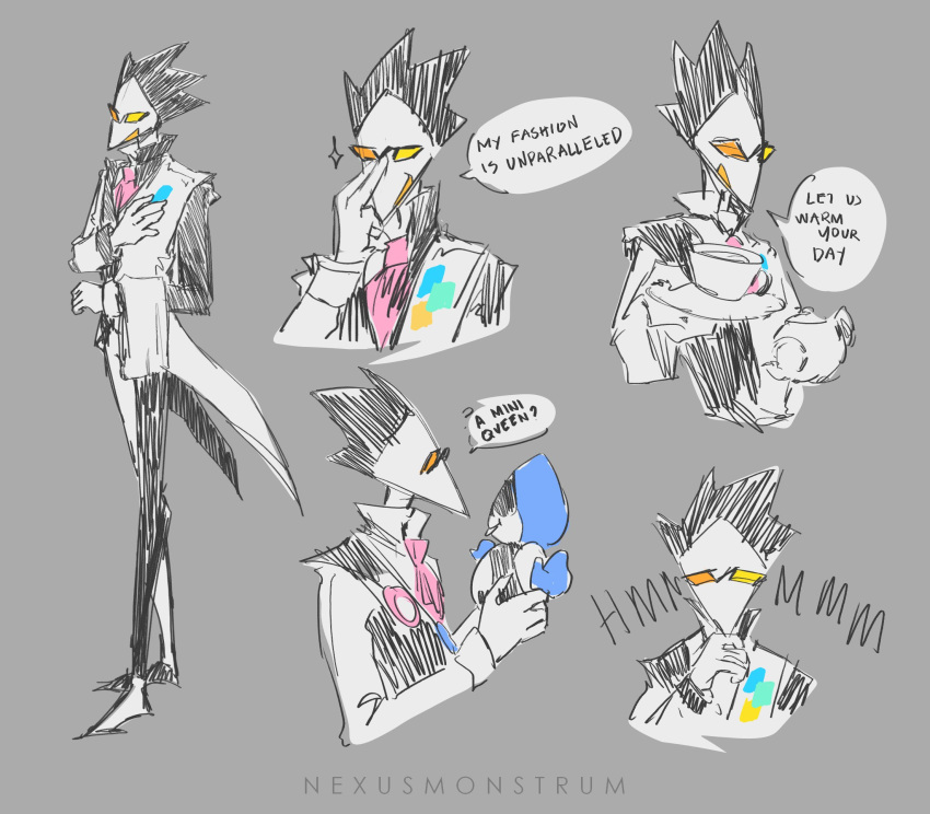 2021, 2boys, 2d, artist_name, blue_tongue, butler, colored_tongue, creature