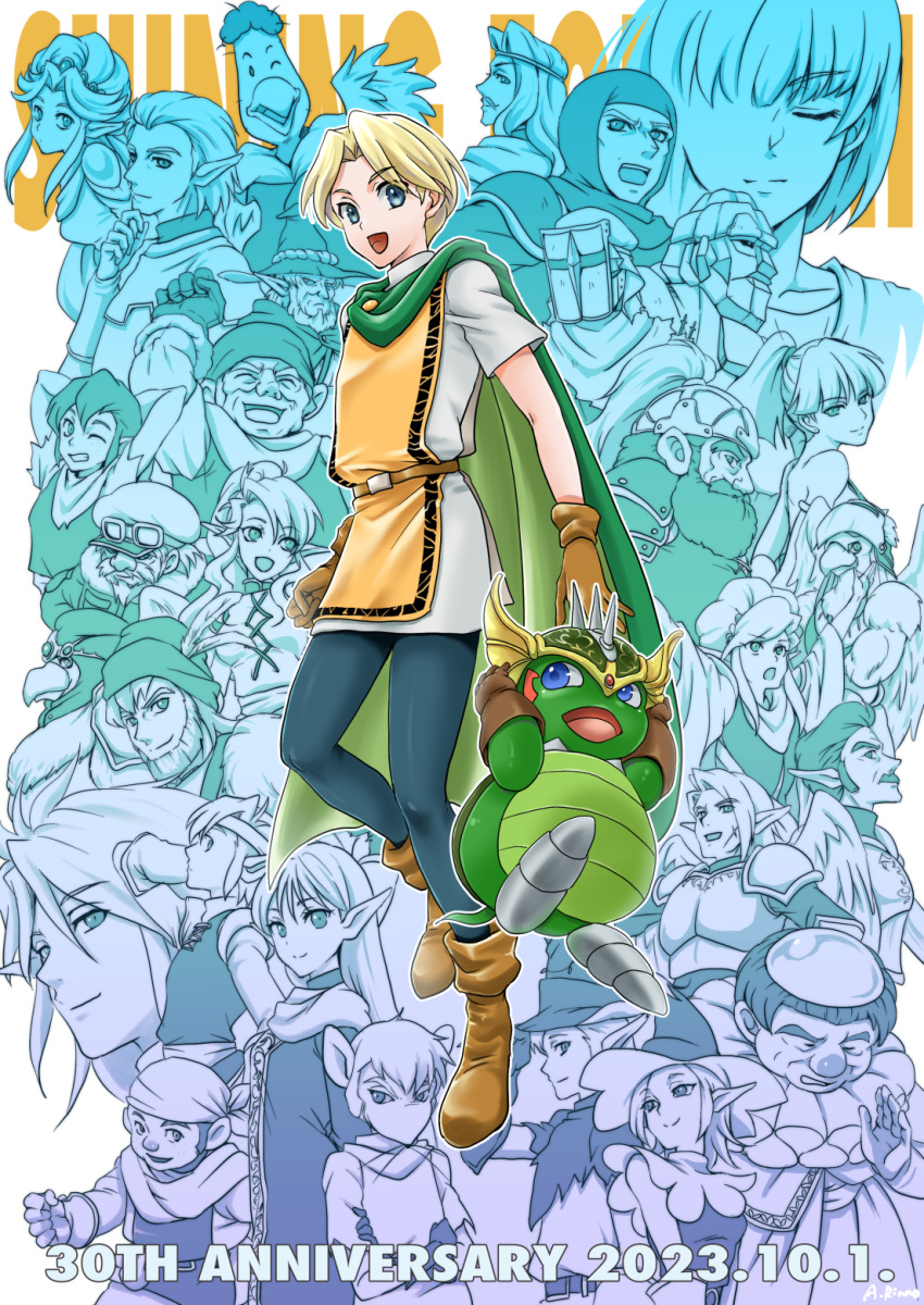 6+boys, 6+girls, :d, anniversary, armor, beard, bird, blonde_hair