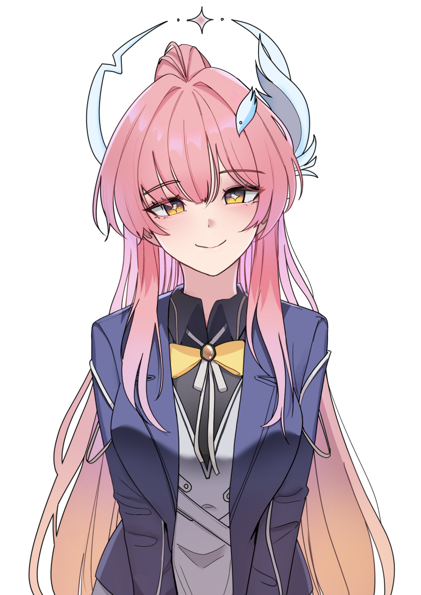 1girl, absurdres, aemeath_(student)_(wuthering_waves), aemeath_(wuthering_waves), black_shirt, blue_jacket, bow, bowtie