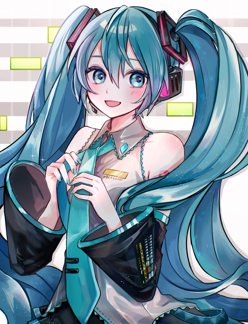 1girl, absurdres, aqua_eyes, aqua_hair, aqua_nails, aqua_necktie, aqua_trim, armpit_crease