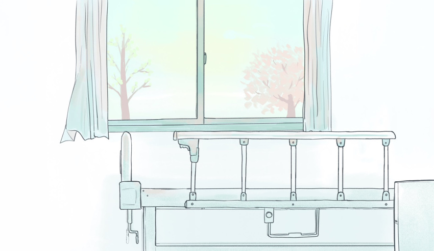 4yr3ht4, bed, commentary, curtains, ensemble_stars!, highres, hospital, hospital_bed
