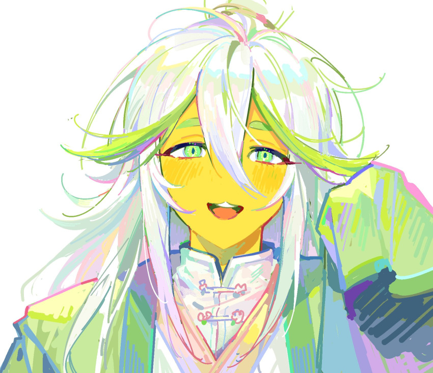 1boy, :3, :d, animification, ao_lie_(monkie_kid), chinese_clothes, colored_skin, commentary_request