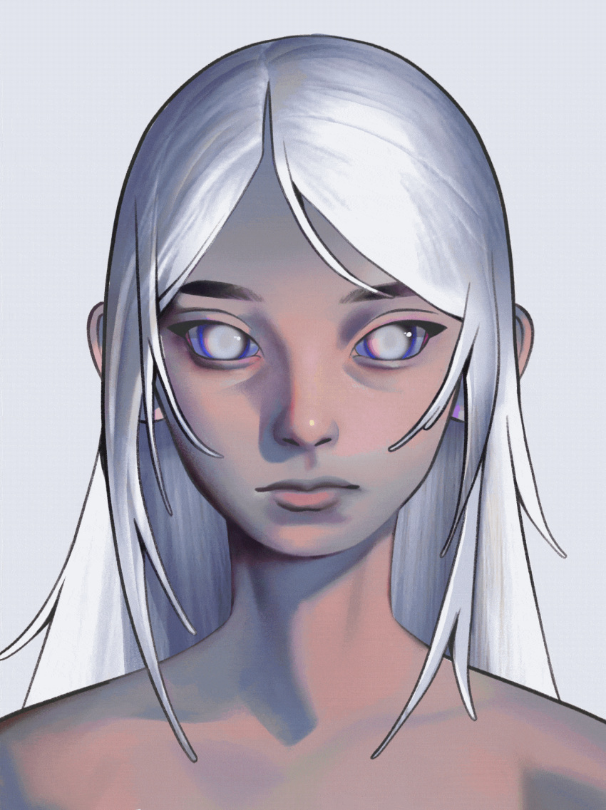 1girl, :|, aegyo_sal, animated, animated_gif, bags_under_eyes, bare_shoulders, blinking