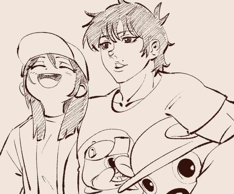 1boy, 1girl, :d, ^_^, arm_on_another's_shoulder, arm_over_shoulder, buc-ee's, buc-ee's_beaver