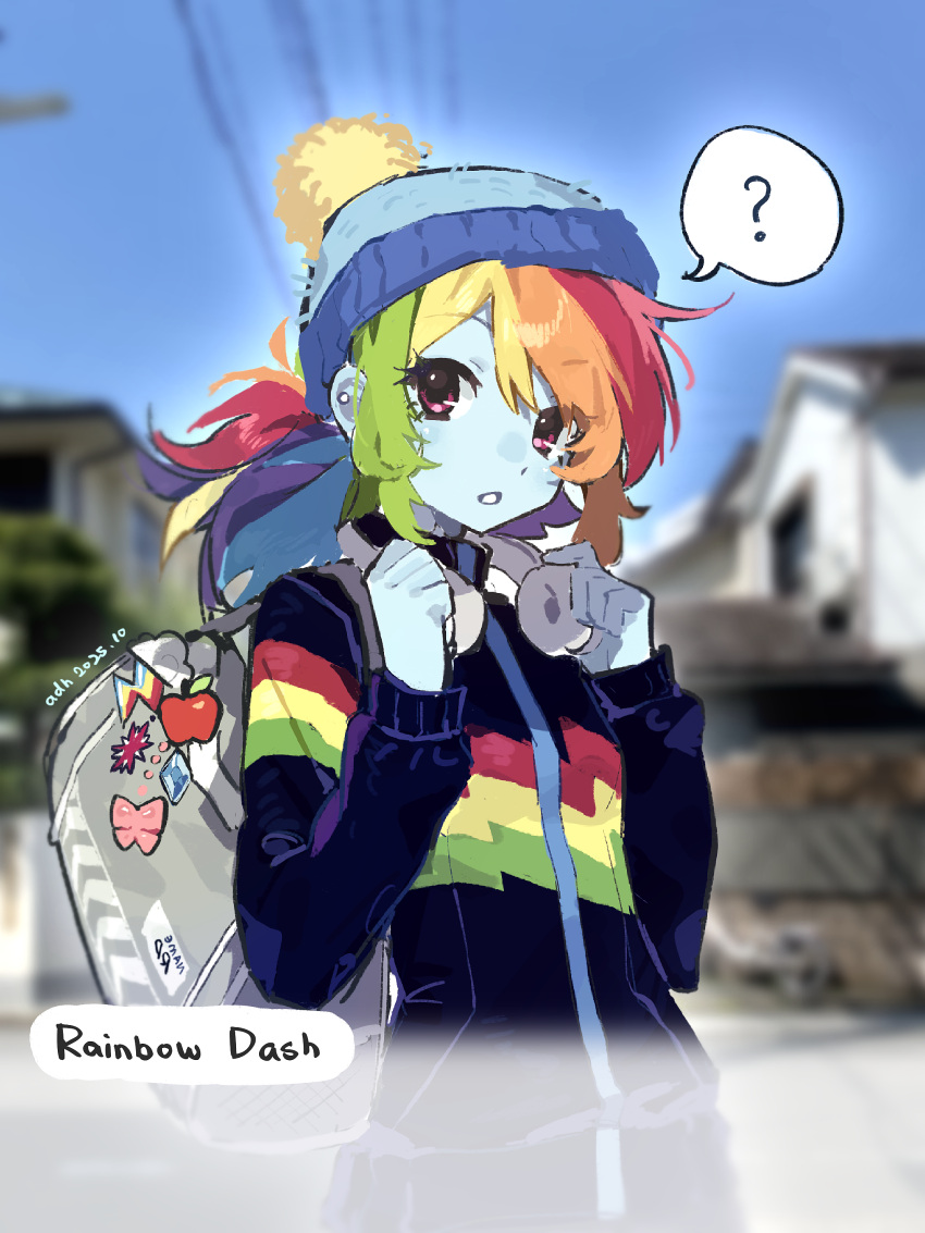 1girl, ?, absurdres, adh_shi_shei, alternate_costume, animification, apple, applejack