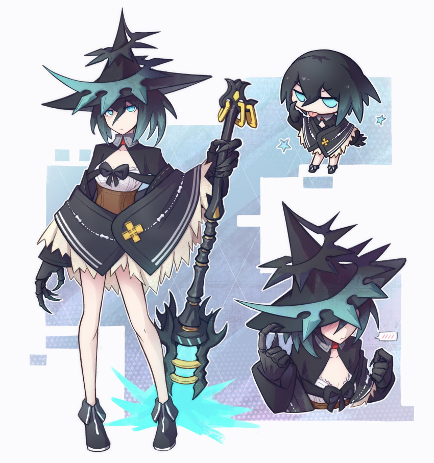 1girl, absurdres, black_hat, black_rock_shooter, black_rock_shooter_arcana, black_shoes, blue_eyes, crossed_bangs