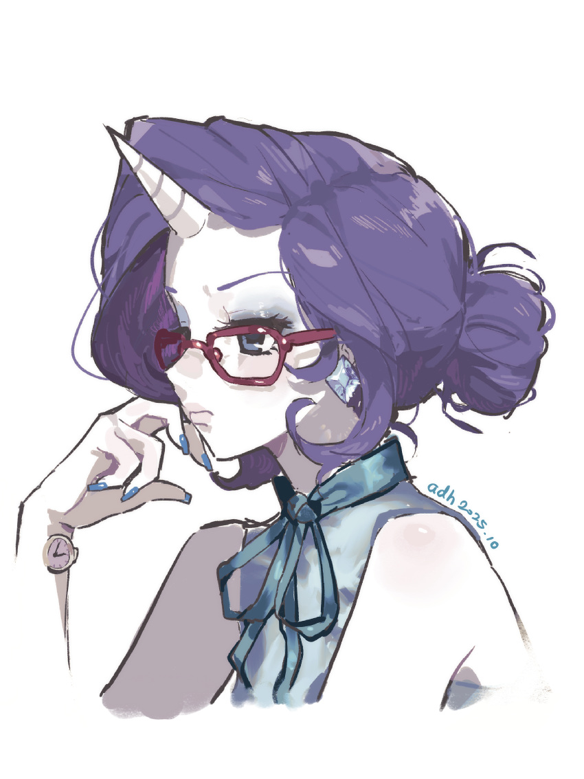 1girl, absurdres, adh_shi_shei, animification, bare_shoulders, blue_eyes, blue_eyeshadow, blue_nails