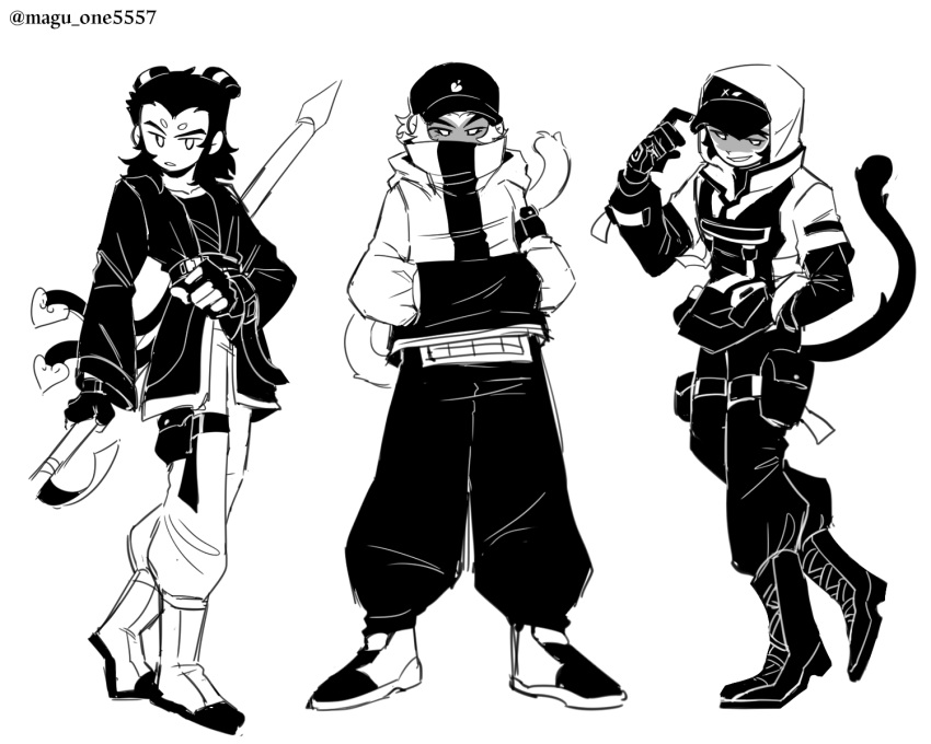 3boys, adjusting_clothes, adjusting_headwear, alternate_costume, animal_nose, animification, artist_name, baseball