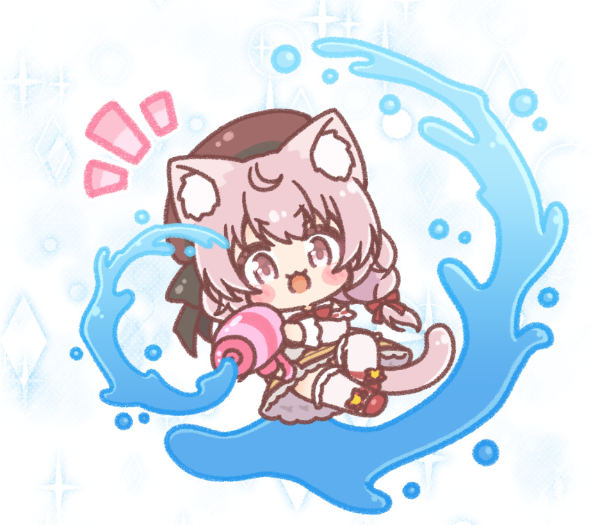 1girl, :d, animal_ear_fluff, animal_ears, beret, blush_stickers, braid, brown_hat