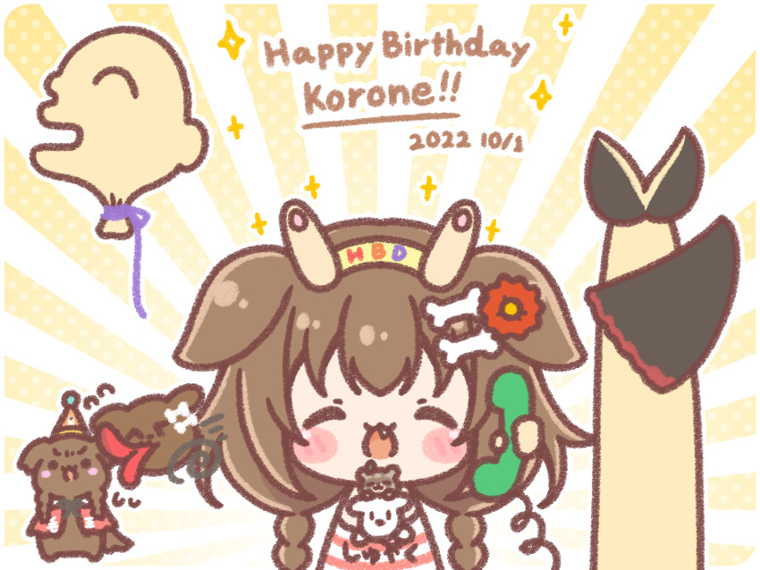 ._., 1girl, :d, ^_^, afterimage, animal_ears, blush_stickers, bone_hair_ornament