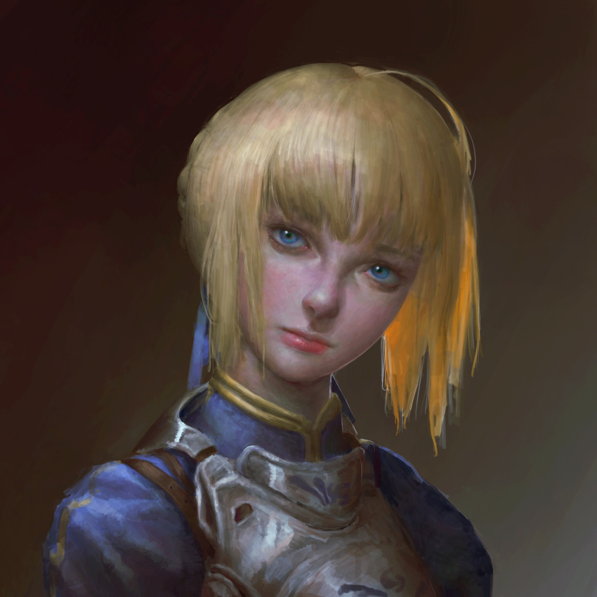 1girl, absurdres, ahoge, armor, artoria_pendragon_(fate), blonde_hair, blue_dress, blue_eyes