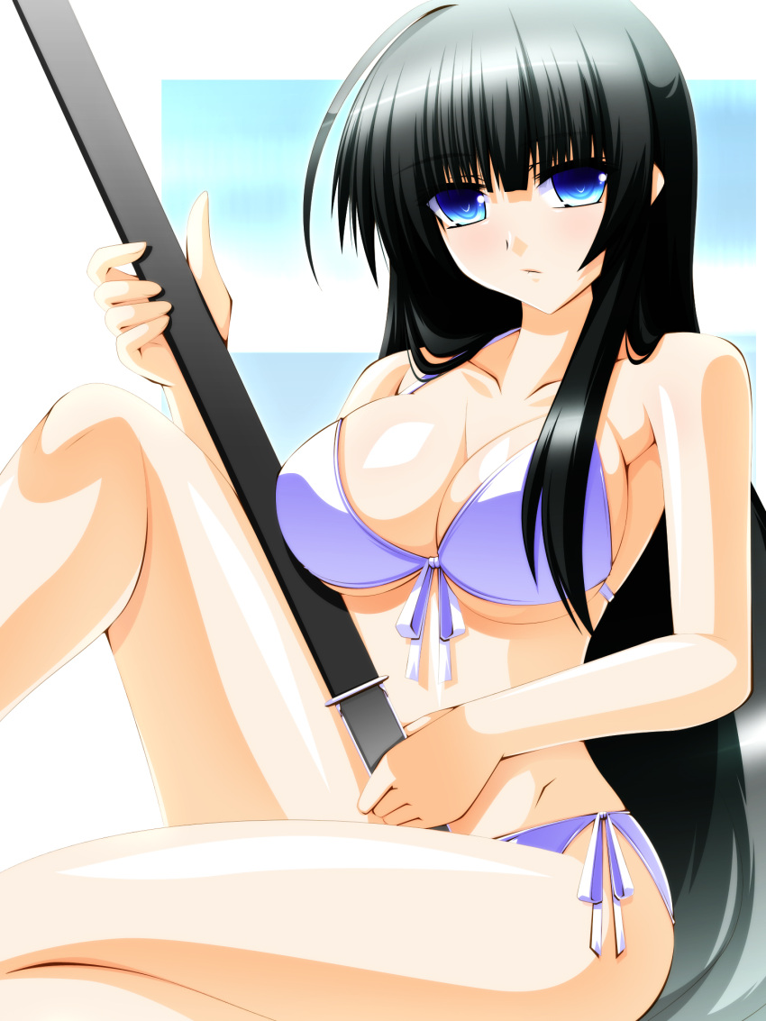 bikini, black_hair, blue_eyes, breasts, cleavage, engo_(aquawatery), highres, ikaruga_(senran_kagura)